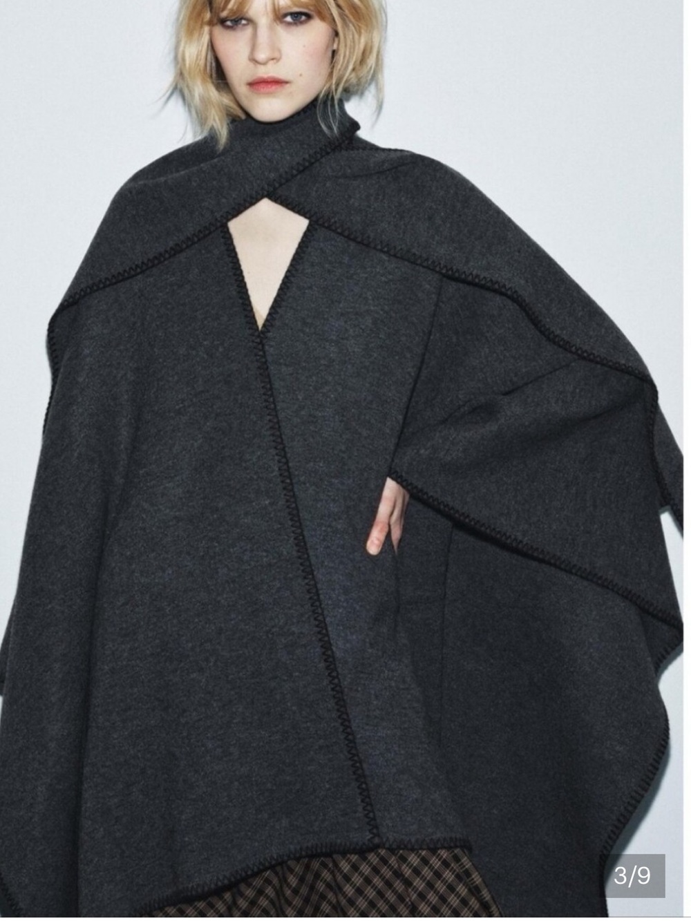 Zara Dark Charcoal Knit Cape with Contrasting scarf